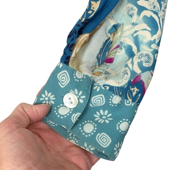 Koos of Course! 100% Silk Patchwork Print Button Front Shirt – Size 1X - Picture 7 of 12